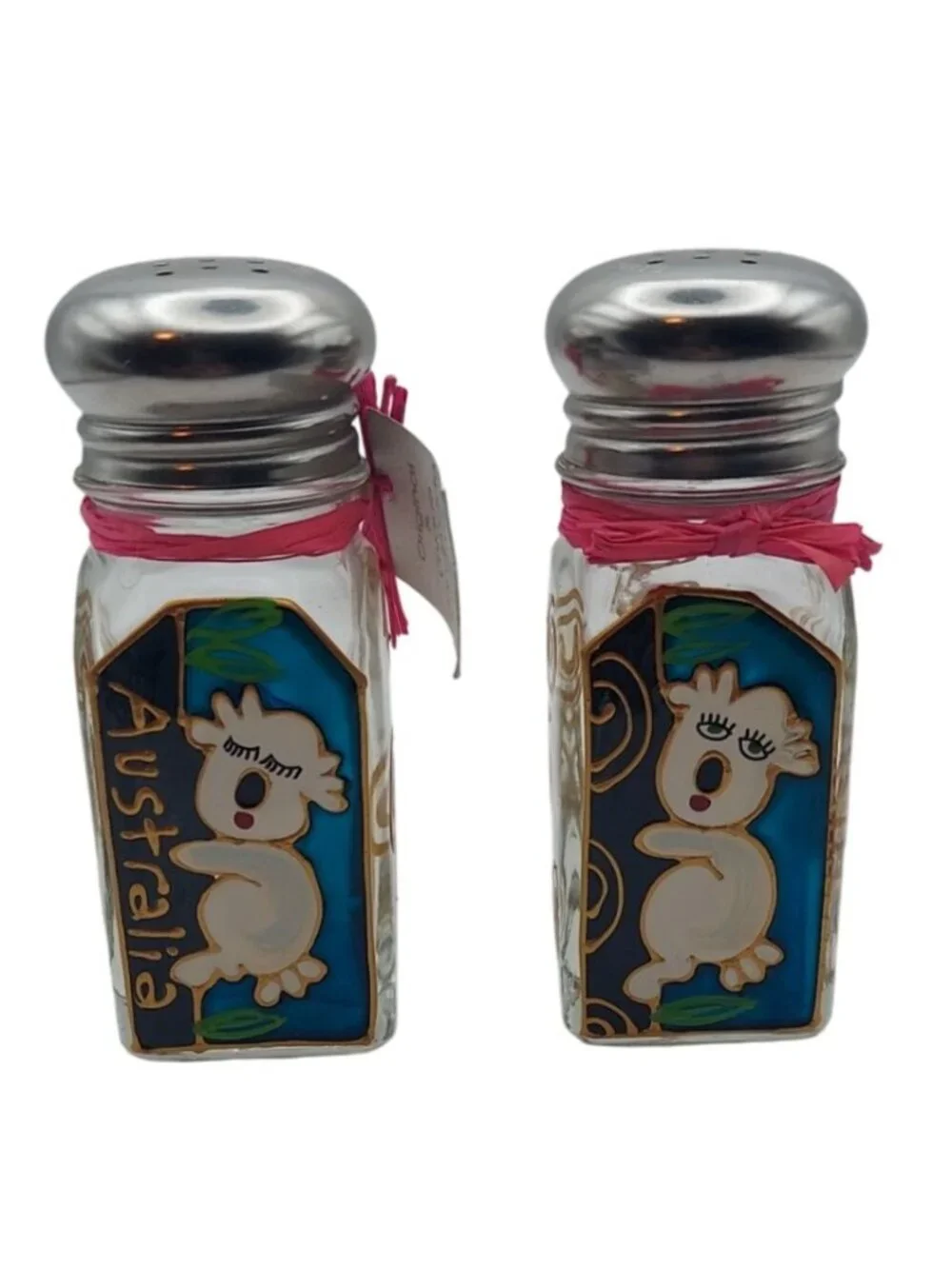 Liza Enger Handpainted Koala Bear Glass Salt & Pepper Shakers Gift Box Australia